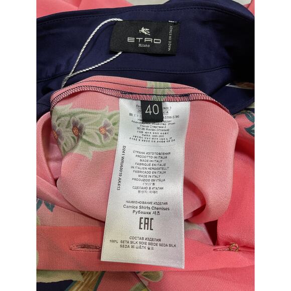 Etro 'Enchanted' Pink Floral Long Sleeve Pim Top Size 40 - Picture 4 of 4